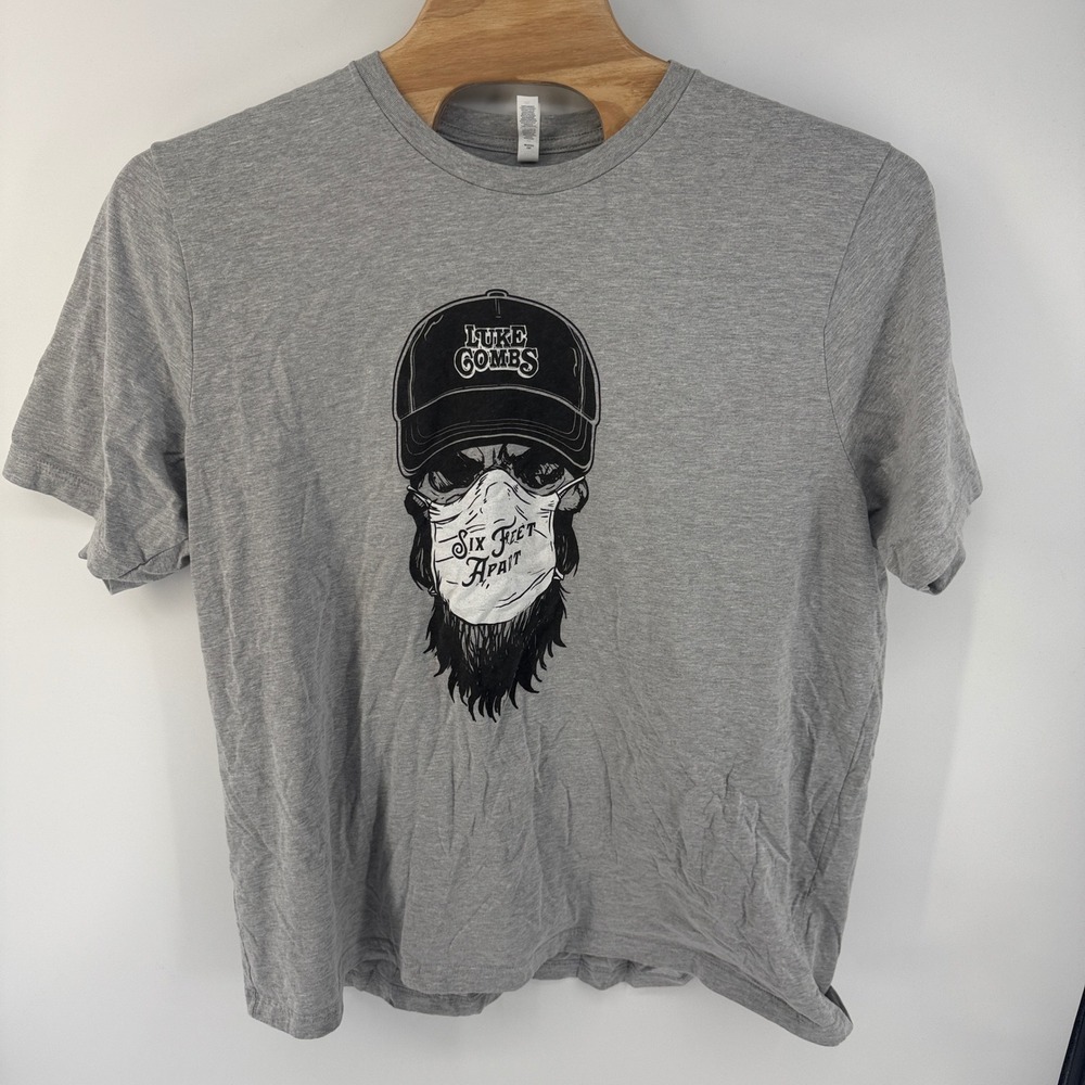 Luke Combs Six Feet Apart Skull Mask Graphic T-Shirt Heather Gray 4XL Mens